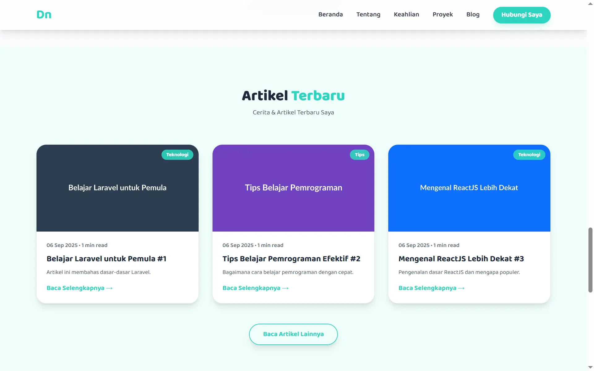 Screenshot: Daftar Artikel