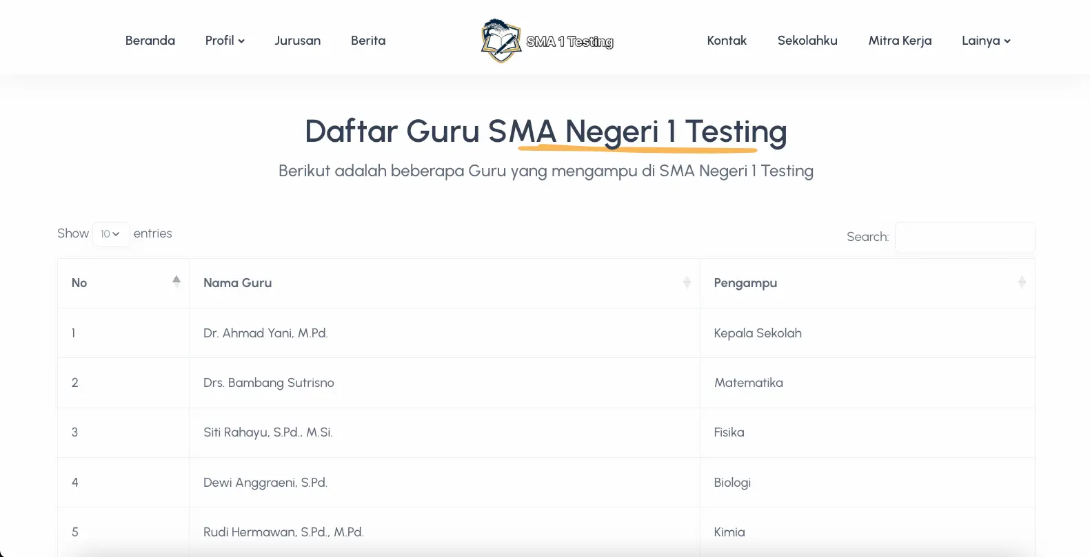 Screenshot: Daftar Guru