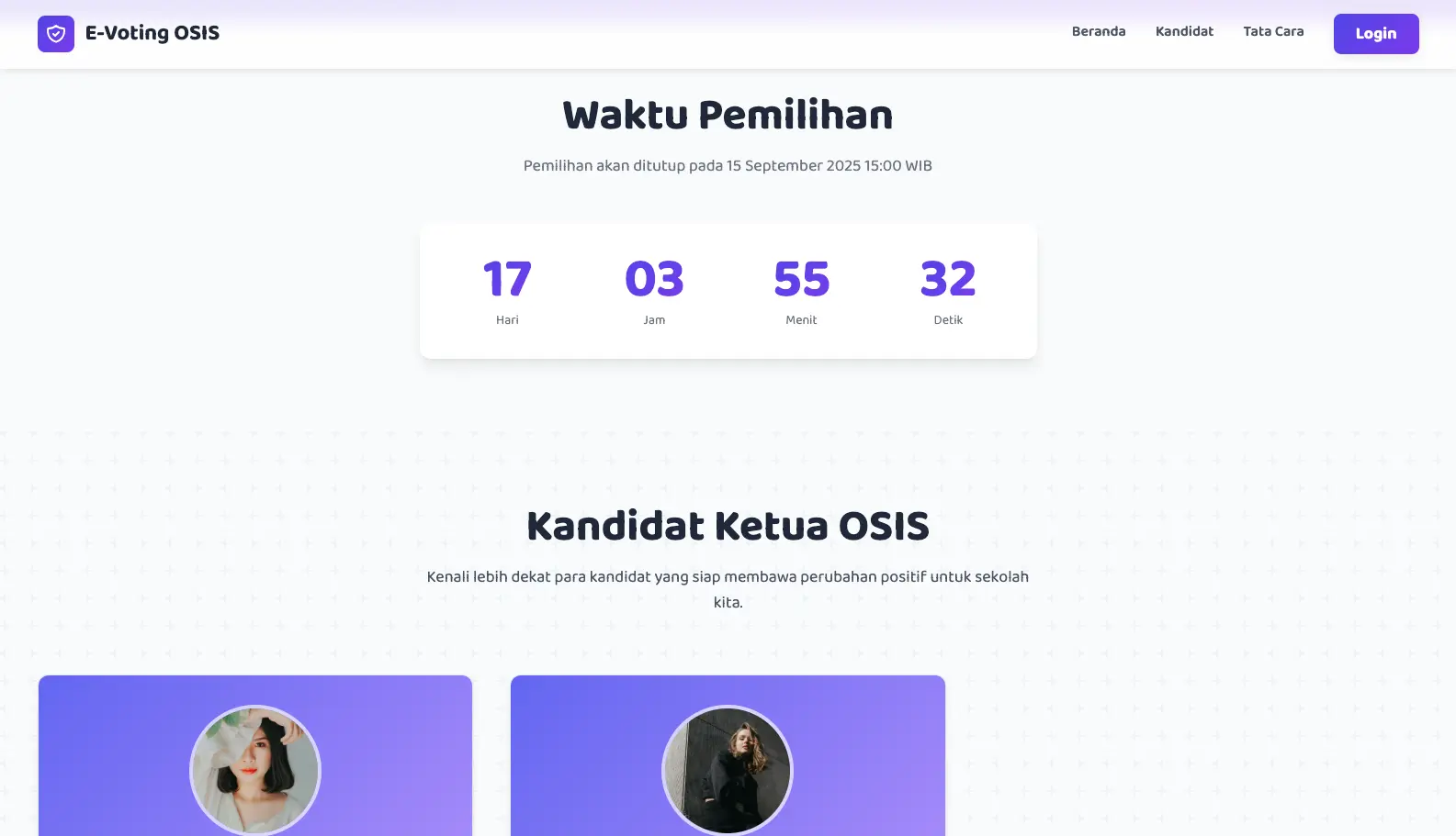 Screenshot: Landing Page - Waktu Pemilihan