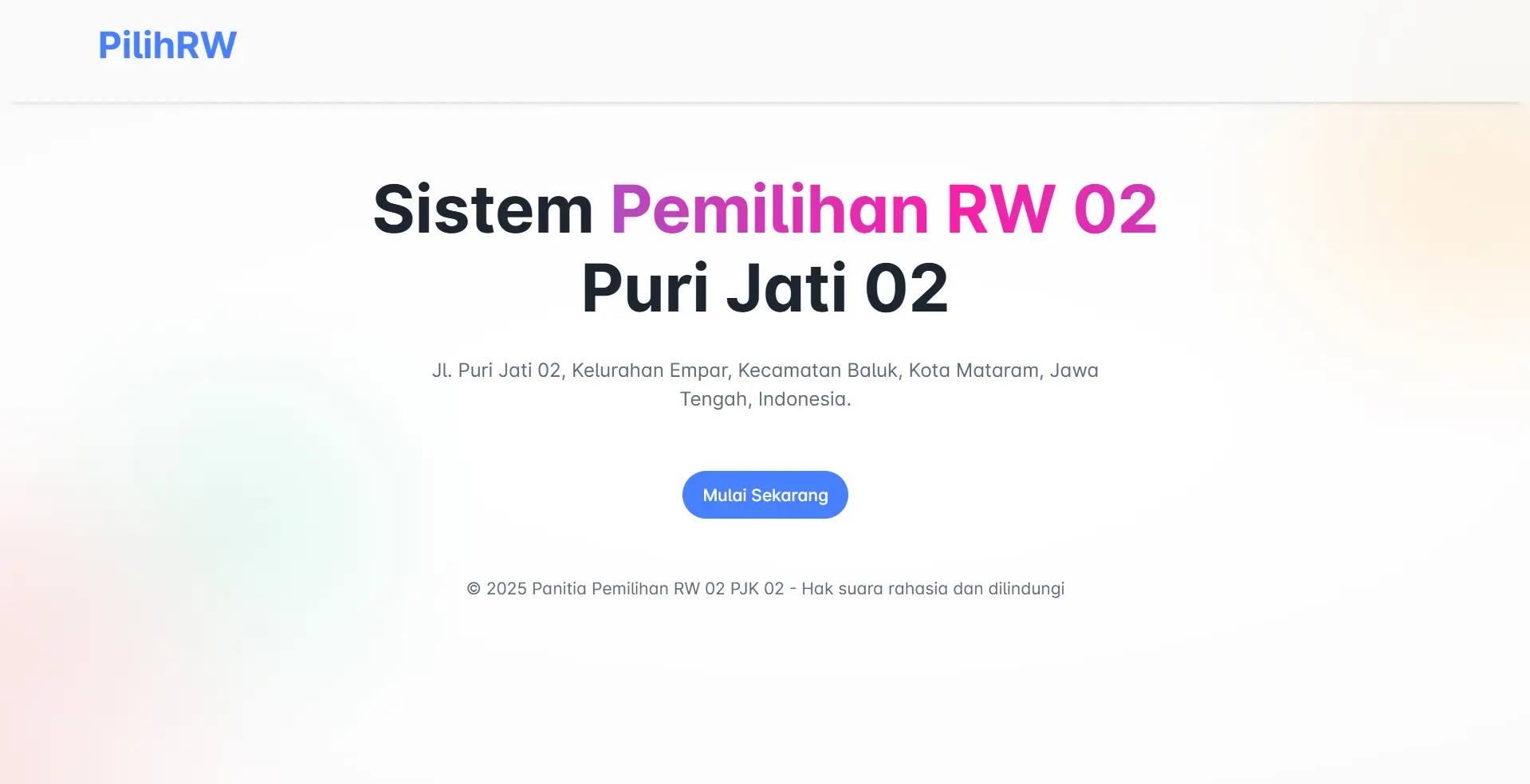 Tampilan dashboard sistem pemilihan RT/RW