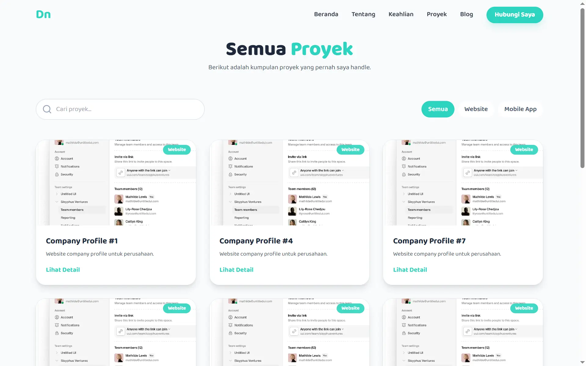 Screenshot: Daftar Semua Proyek