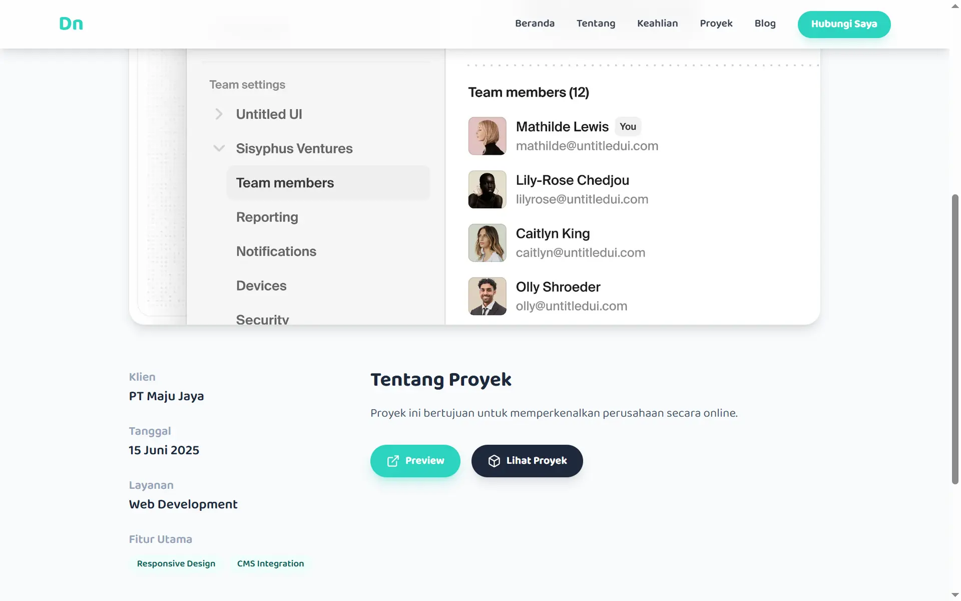 Screenshot: Detail Proyek