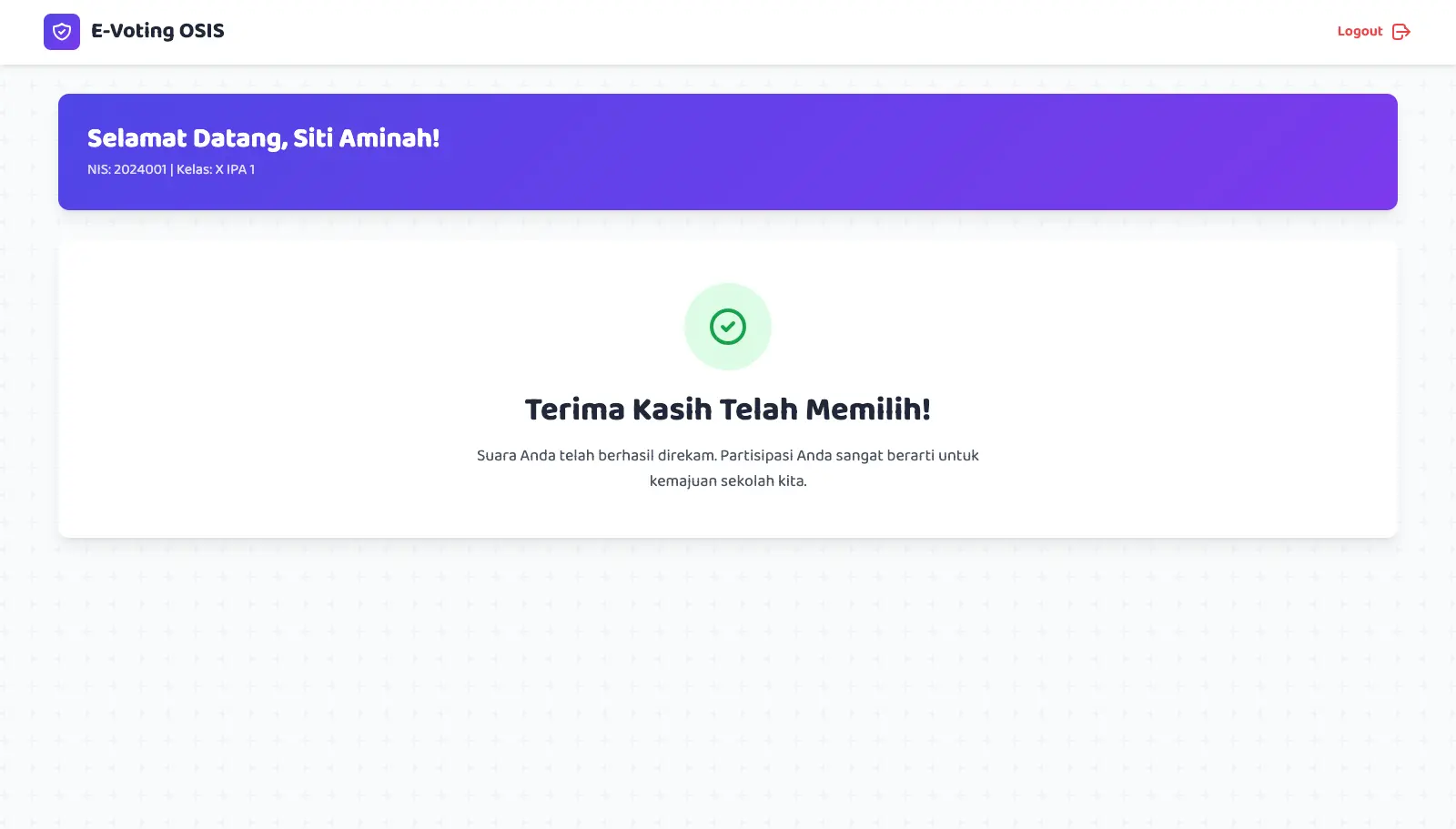 Screenshot: Dashboard Siswa