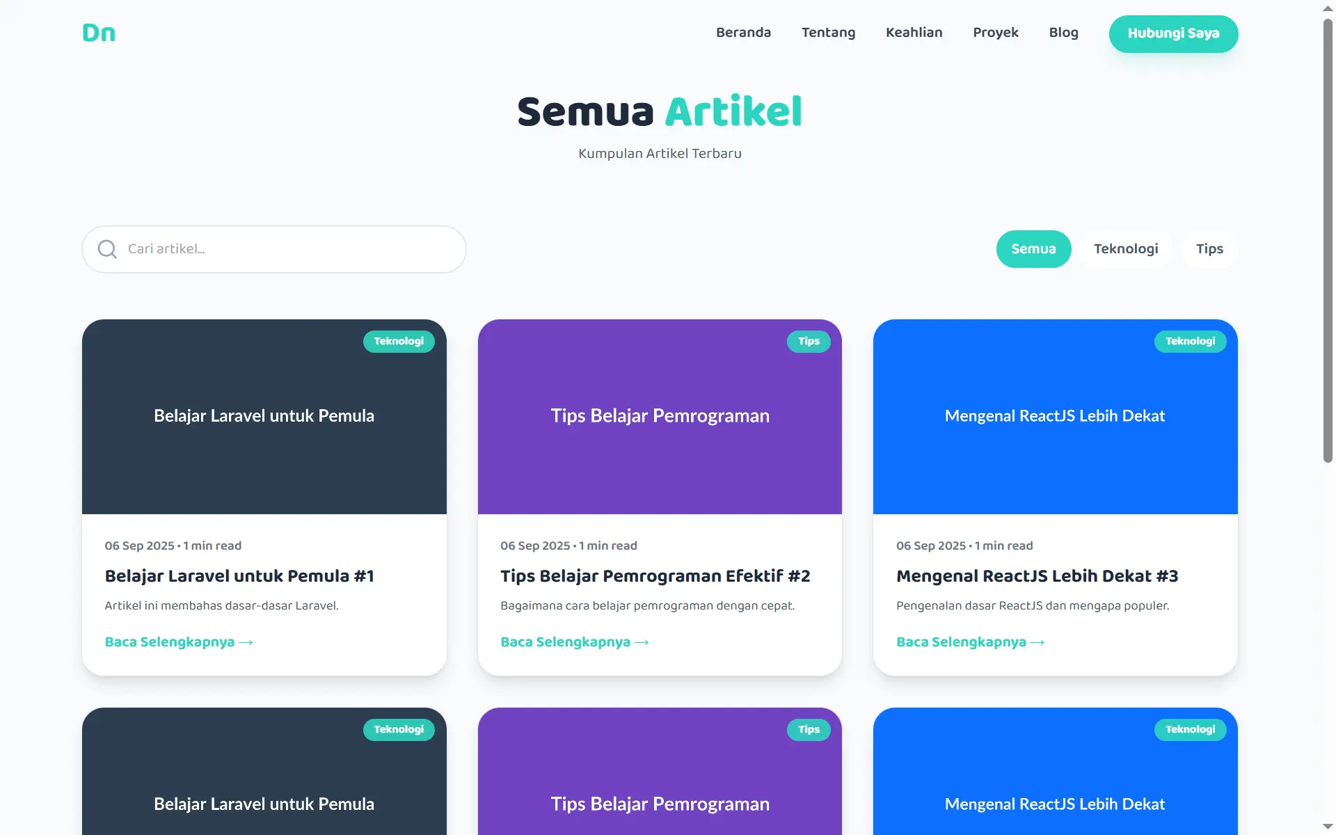 Screenshot: Daftar Semua Artikel